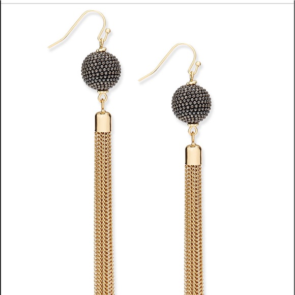 NWT EARRINGS DANGLE tassel drop Pave’ ball - Picture 2 of 2